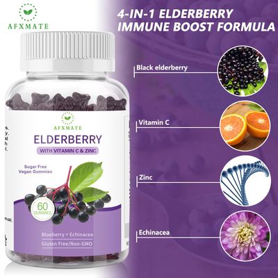 AFXMATE Sambucus Black Elderberry Gummies with Zinc and Vitamin C for Adults Kids Immune Support, Sugar Free 120 Counts
