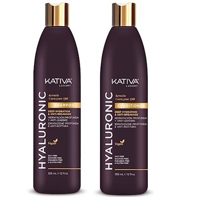 Hyaluronic Q10 Shampoo and Conditioner Pack set of 2. Vegan Deep Hydration Anti-Breakage without Sulfated and Parabes Free.