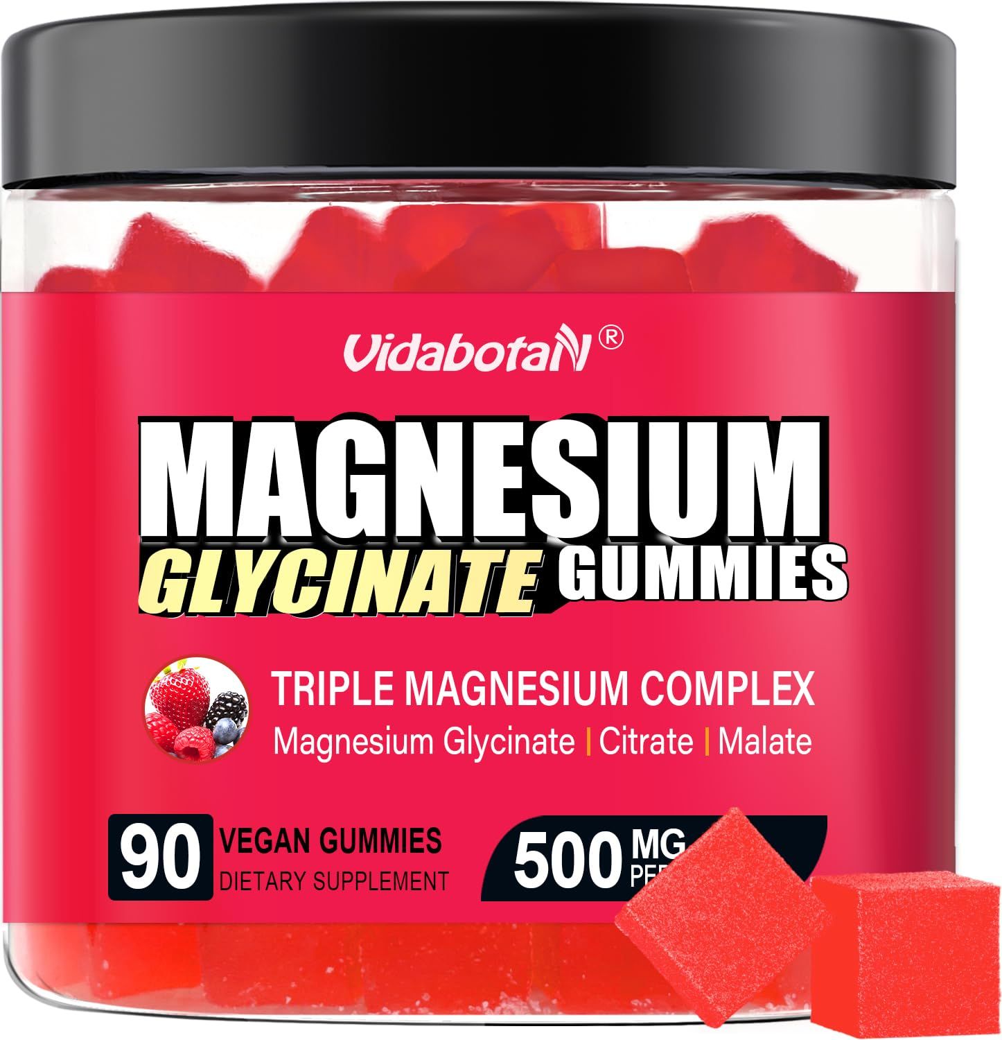 Sugar Free Magnesium Gummies 500mg - High Absorption Magnesium Glycinate, Citrate, Malate with Ashwagandha for Muscle Comfort, Energy Support Better Zzz -Natural Mixed Berry Flavor, 90 Gummies.