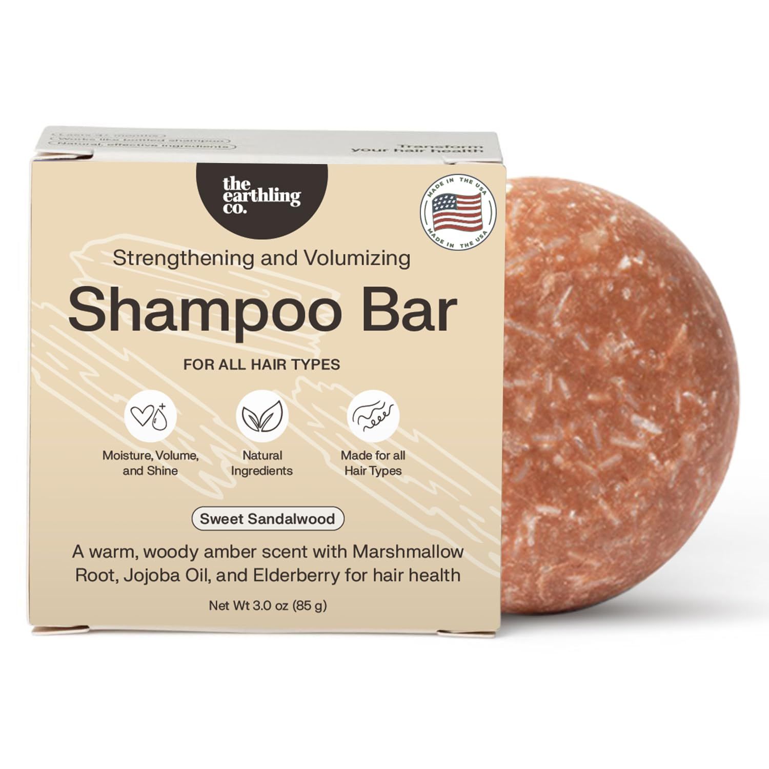 The Earthling Co. Shampoo Bar - Promote Hair Growth, Strengthen Volumize All Hair Types-Paraben Free formula wNatural Ingredients for Dry Hair (Sweet Sandalwood, 3 oz)