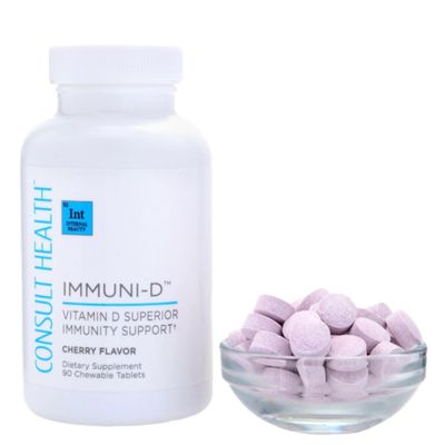 Consult Health IMMUNI-D Vitamin D Superior Immunity Support Chewable Tablets Cherry Flavor - Zinc - Elderberry Fruit -Dietary Support - 90 Count (1 Pack)