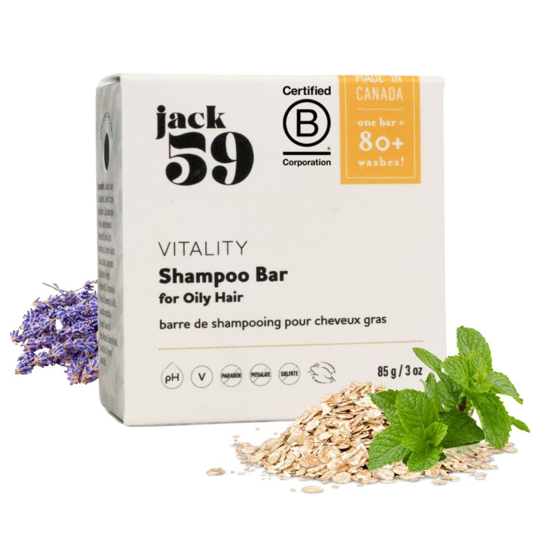 Jack59 Peppermint, Rosemary and Lavender pH Balanced Natural Shampoo Bar for Oily Hair, Vegan Organic Solid Shampoo, Sulphate Free, 3oz