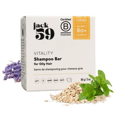 Jack59 Peppermint, Rosemary and Lavender pH Balanced Natural Shampoo Bar for Oily Hair, Vegan Organic Solid Shampoo, Sulphate Free, 3oz