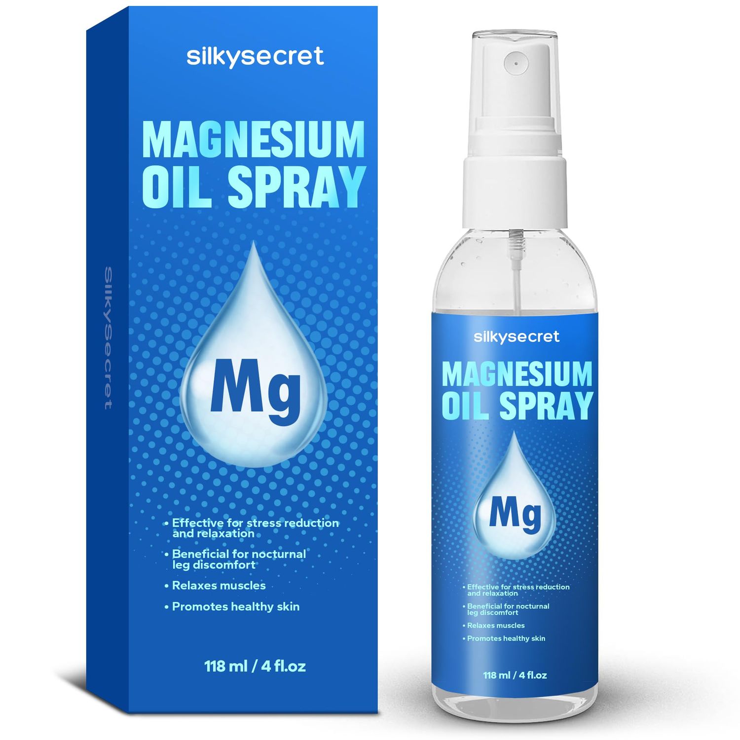 SilkySecret Magnesium Oil Spray (4 Fl,Oz), Mineral 0il, Magnesium Oil for Feet, Easing, Fast-Absorbing Magnesium Mist for Feet Skin