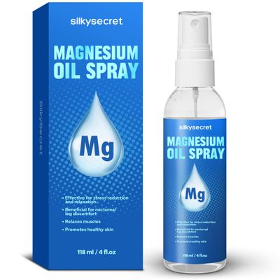 SilkySecret Magnesium Oil Spray (4 Fl,Oz), Mineral 0il, Magnesium Oil for Feet, Easing, Fast-Absorbing Magnesium Mist for Feet Skin