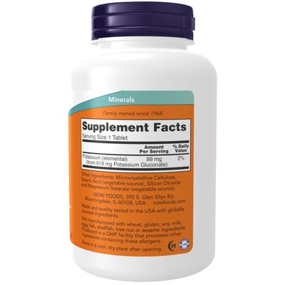 NOW Foods Supplements, Potassium Gluconate 99mg, Easier to Swallow, Essential Mineral, 250 Tablets