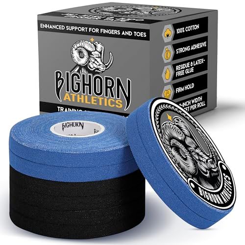 Bighorn Athletics Jiu Jitsu Finger Tape, 0.3-Inch x 45-feet, 8-Rolls Residue-Free, Zinc Oxide Adhesive Athletic Sports Tape for BJJ, Wrestling, Climbing, Volleyball, Hands Toes Black Blue