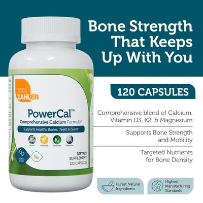 Zahler PowerCal - Calcium D3 K2 Magnesium Supplement - Teeth, Gums Bone Strength Support - Kosher Bone Health Calcium Supplement for Women Men with Vitamin D3 K2 and Magnesium (120 Capsules)