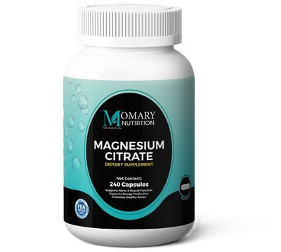MOMARY Nutrition Magnesium Citrate Supplement for Men and Women, Supports Bones, Nerves, Muscle Function and Sleep Quality, Maximum Absorption, Vegan, Gluten Free, Non-GMO, 80 Day Serving, 240Capsule