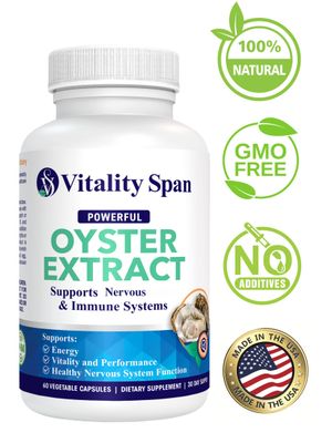 Vitality Span Oyster Extract - Pure, Highly Concentrated Supplement for Men Women - Supports Energy Immune Boost Zinc, Taurine, Amino Acids, and Vitamins, 500 mg, 60 Veg Capsules, Made in USA