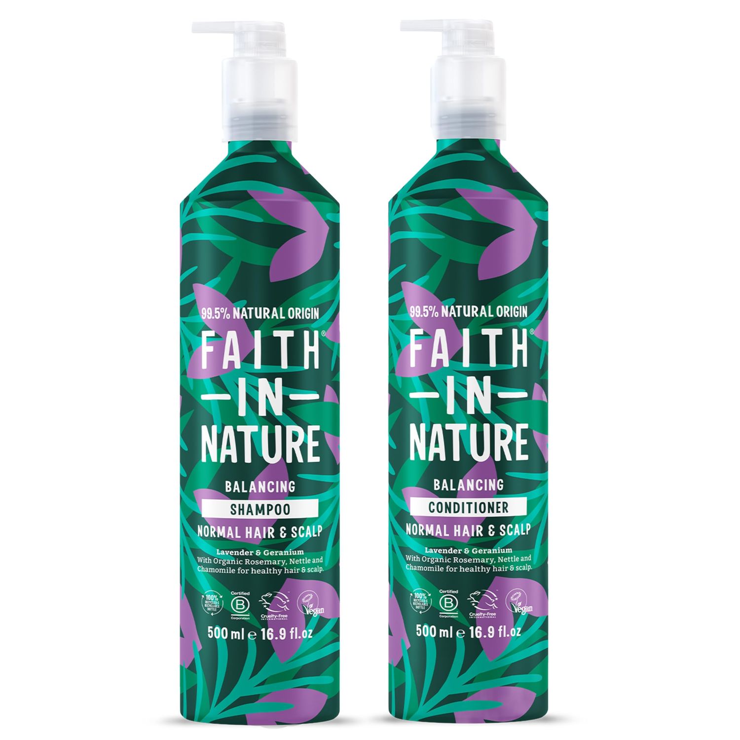 Faith In Nature Natural Shampoo Conditioner Set Aluminium Bottles - Vegan Cruelty Free, No SLS or Parabens - 2 x 16.9 fl oz, Lavender Geranium