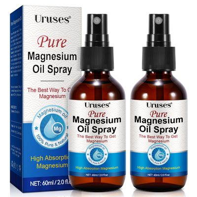 2PCS Pure Magnesium Oil Spray, Topical Magnesium Spray Glass Bottle,Magnesium Oil Spray for Feet, Magnesium Chloride Brine, Easyt to Use and Easy to Absortion