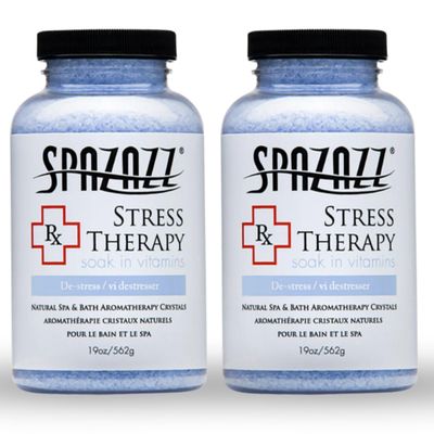 Spazazz Rx Stress Therapy Natural Spa Bath Salt Aromatherapy Crystals- 2 Pack 19oz De-Stress - Calming Relaxing Natural Aroma Magnesium Mineral Bathing Salts - Safe for Your Hot Tub