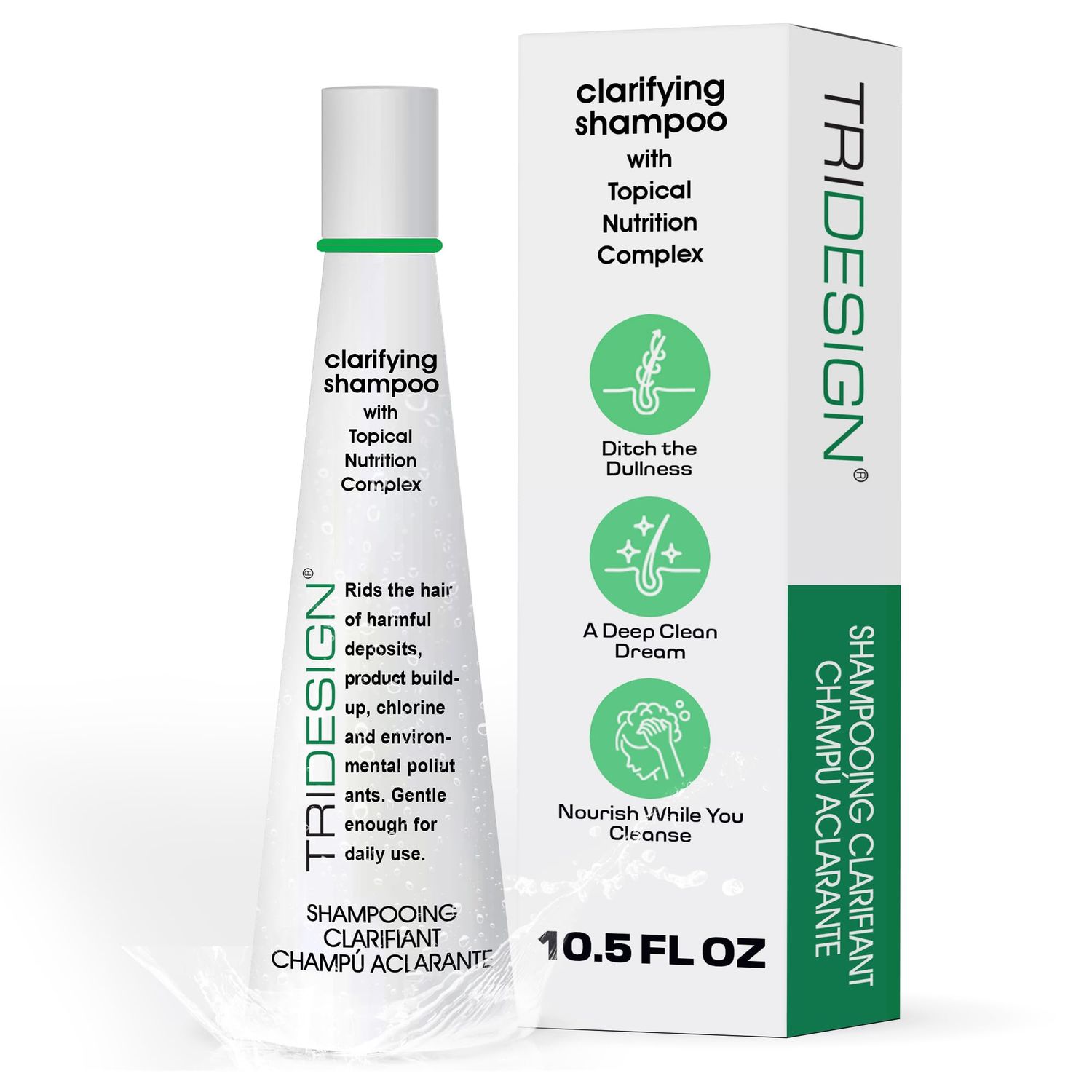 TRI Design Hair Care Clarifying Shampoo - Liquid Shampoo for Hair Deep Cleansing - Build Up Impurities - Perfect Hair Care Products Everyday Shampoo - 10.5 fl. oz.