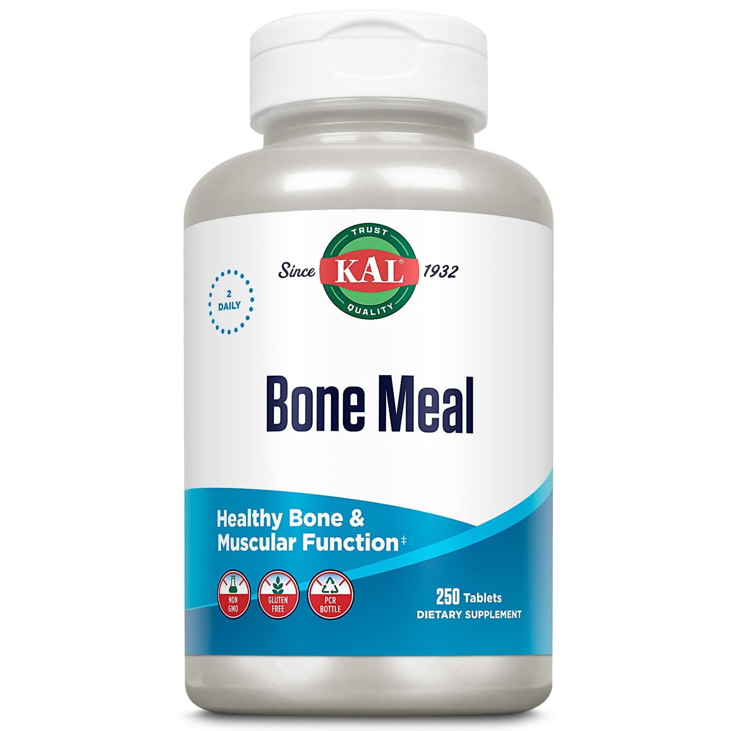 KAL Bone Meal Tablets, Calcium Supplement wMagnesium, Vitamin D3 and K, Bone Health, Muscle and Nerve Function Support, Rapid Disintegration, Gluten Free, Non-GMO, 60-Day Guarantee, 125 Serv, 250ct