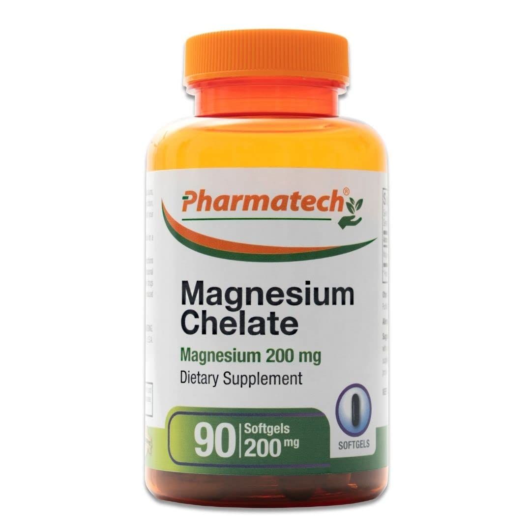 Magnesium Chelate 200 mg, Glycinate, High Absorption Magnesium, 100 Chelated, Better Sleep, Stress Relief, Improve Energy, for Women and Men, 90 Softgels, by Pharmatech