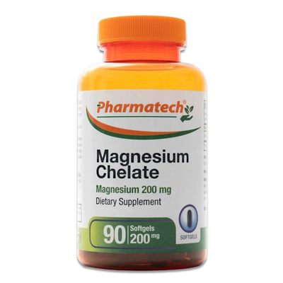 Magnesium Chelate 200 mg, Glycinate, High Absorption Magnesium, 100 Chelated, Better Sleep, Stress Relief, Improve Energy, for Women and Men, 90 Softgels, by Pharmatech