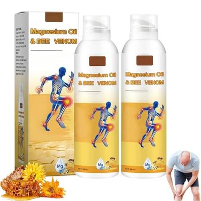 2PCS Magnesium Joint Spray, Magnesium Oil Bee Venom JointSpray, Magnesium Oil Joint Spray for Muscle Back, Knee, Hands, Neck Moisturize (60ML)
