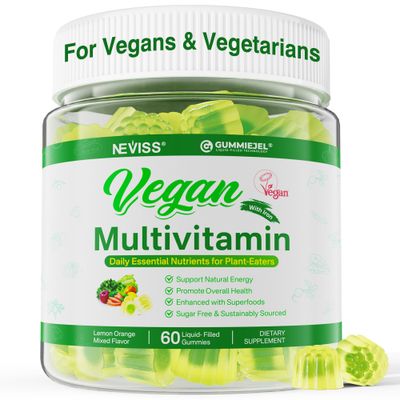 Vegan Multivitamin for Women Men with Methyl Vitamin B12, D3 K2, Plant Based Omega 3 (DHAEPA), Iron, Choline, Zinc, Whole Food Daily Vitamins Gummies for Vegans Vegetarians, Sugar Free, 60 Counts