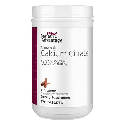 Bariatric Advantage Calcium Citrate Chewable 500 mg - for Bariatric Surgery Patients - High-Potency, Easy-Digest Tablets - Calcium Citrate - Bone Strength Supplements - 270 Count - Cinnamon