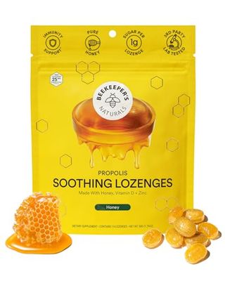 Soothing Honey Cough Drops - Immune Support with Vitamin D, Zinc and Propolis - by Beekeeper&#39;s Naturals - Throat Soothing Lozenges, 14 Ct