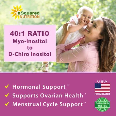 aSquared Nutrition Myo-Inositol D-Chiro Inositol Supplement - 180 Capsules - Plus Vitamin D3 and Zinc - Myo D-Chiro Inositol 40 to 1 Ratio - VIT B8 Complex Pills