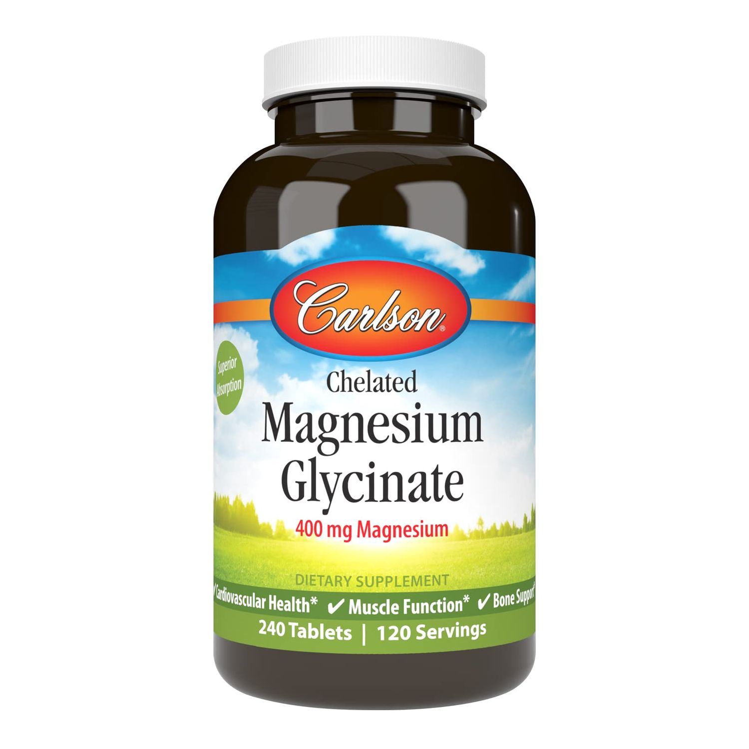 Carlson - Magnesium Glycinate, 200 mg, Superior Absorption, Heart Health, Muscle Function, Bone Support, 240 Tablets