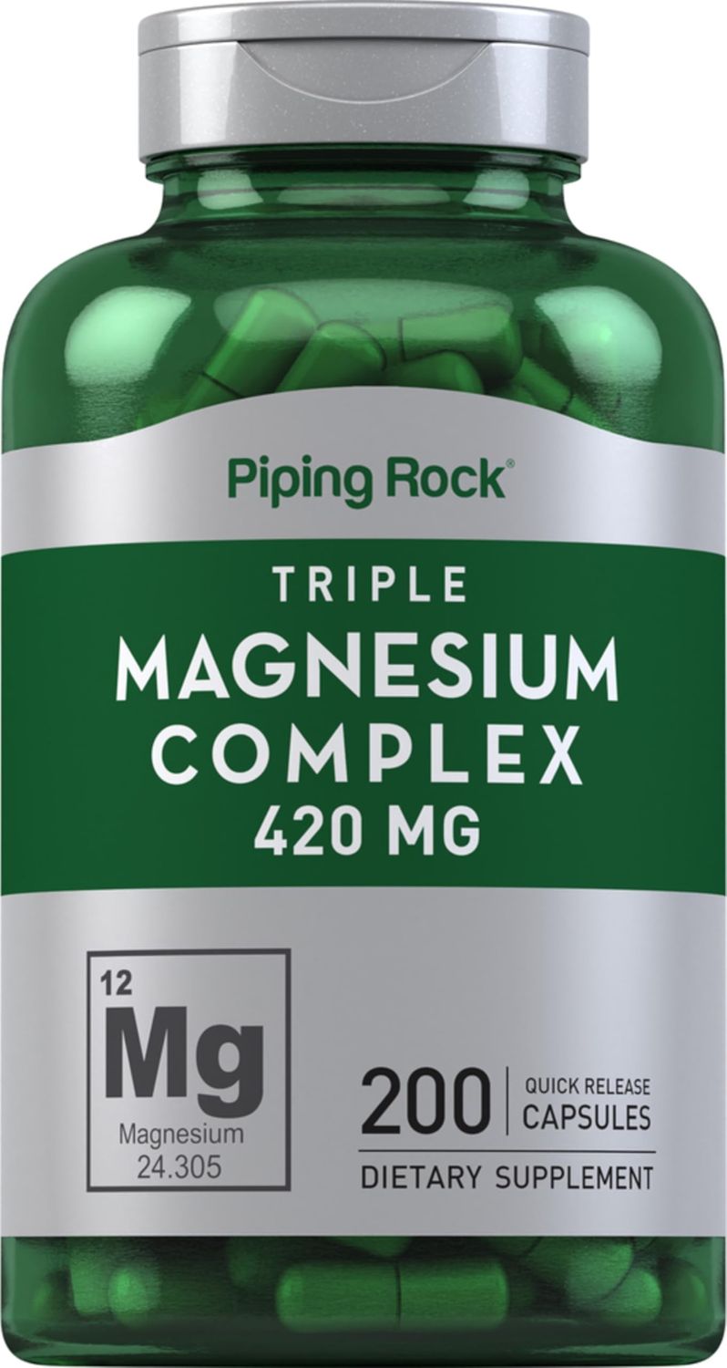 Piping Rock Triple Magnesium Complex 420 mg 200 Capsules Magnesium Oxide, Citrate, and Aspartate Supplement Non-GMO, Gluten Free