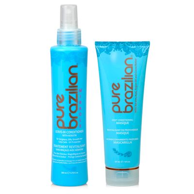 PURE BRAZILIAN Nourishing Hair Treatment Bundle - Deep Conditioning Mask (8oz) Leave In Conditioner for Restoring Hair Health and Shine (6.78 Oz)