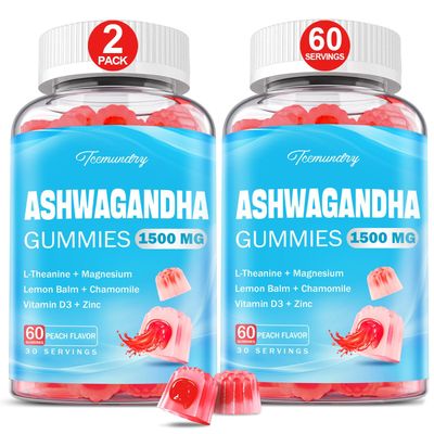 Ashwagandha Gummies 1500mg for Women Men: Ashwagandha Supplement Gummy with Lemon Balm, Chamomile, Magnesium, Black Pepper for Ultra Absorption - Vegan, Non-GMO Sugar Free, Strawberry Flavor