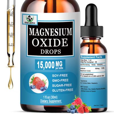 Magnesium Oxide 500mg, Liquid Magnesium Supplement for Sleep, Nerve, Heart Health, Muscle Stress Relief, High Absorption Magnesium Oxide Liquid Drops for Adults Kids, Gluten Free, Non GMO, Vegan