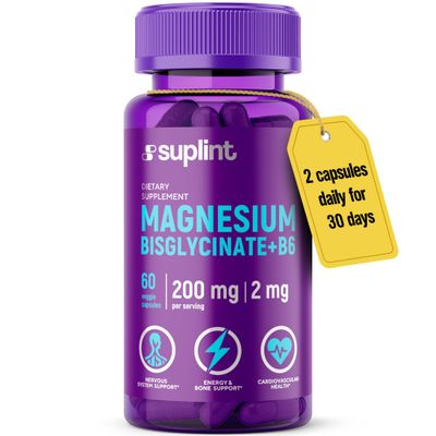 Magnesium Bisglycinate with Vitamin B6 Dietary Supplement for Metabolism, Immune and Nervous System Support Daily Vitamin Complex for Women and Man