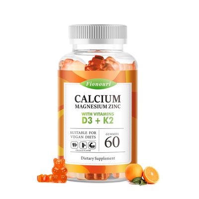 Calcium Magnesium Zinc Gummies with Vitamin D3 K2 - High Potency Enhanced Absorption -60 OrangeGummies Flavored