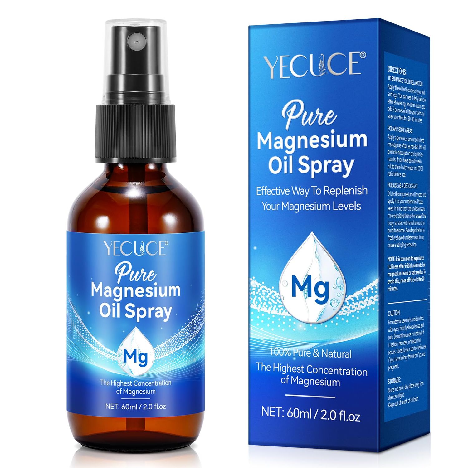 NVXNMSD Magnesium Oil Spray - Pure Magnesium - Spray Magnesium for Feet Sleep (2.02 Fl Oz), Blue