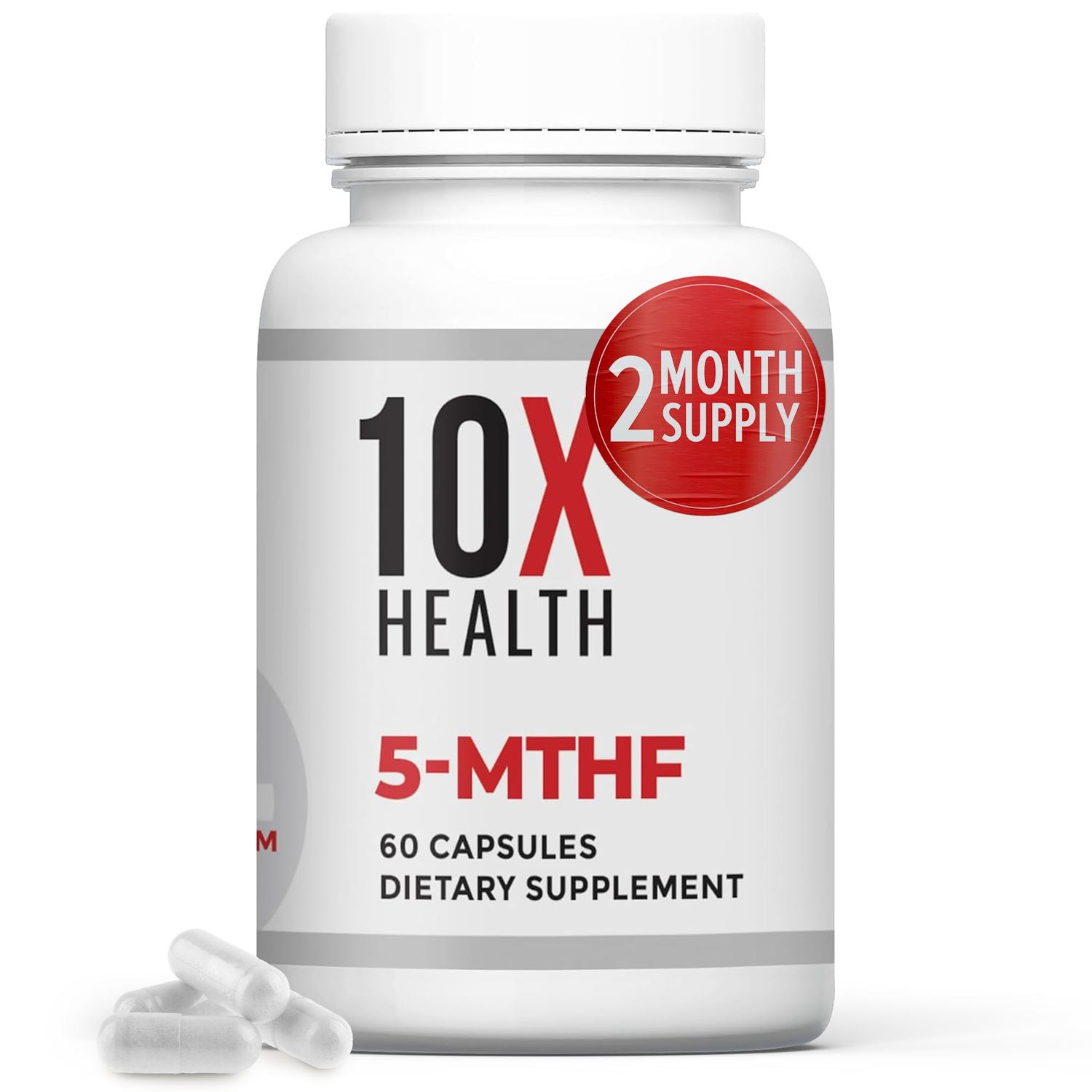 10X Health 5 MTHF Supplement - Methylated Multivitamin with Methylfolate Magnesium for Brain, Heart Health, DNA Neurotransmitter Synthesis - Bioavailable 5-MTHF Supplement - 60 Capsules