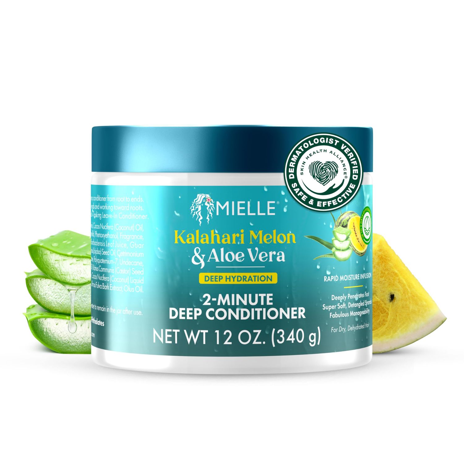 Mielle 2-Minute Deep Conditioner - Kalahari Melon Aloe Vera Moisturizing Hair Conditioner for Dry, Curly and Textured Hair - Softening, Detangling Fast-Acting Deep Conditioning Treatment (12 oz)