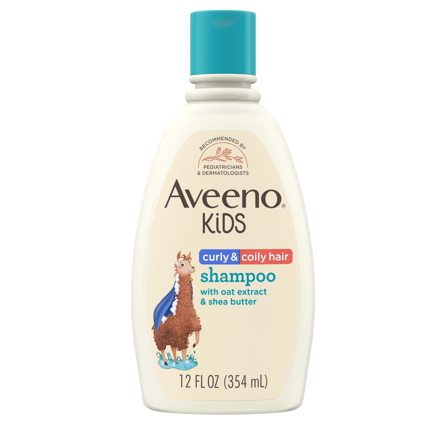 Aveeno Kids Curly Coily Hair Shampoo, Hydrating Shampoo for Type 3 4 Hair, Kids Curly Hair Products suitable for Sensitive Scalps with Oat Extract Shea Butter, Paraben-Free, 12 fl. oz