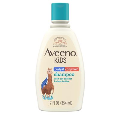 Aveeno Kids Curly Coily Hair Shampoo, Hydrating Shampoo for Type 3 4 Hair, Kids Curly Hair Products suitable for Sensitive Scalps with Oat Extract Shea Butter, Paraben-Free, 12 fl. oz