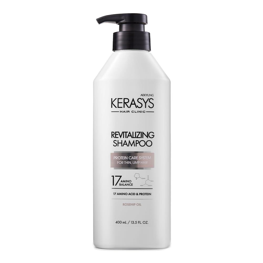 Kerasys Hair Clinic Protein Care System for Thin Limp Hair Rosehip Oil REVITALIZING 13.5 fl oz 400 ml (Shampoo 1-Pack)