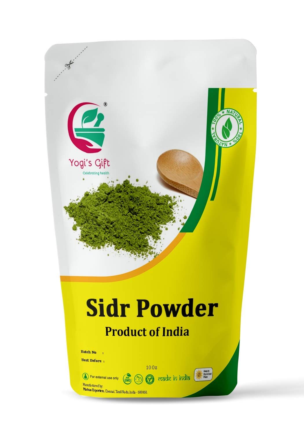 Yogi&#39;s Gift Sidr Leaf Powder Organically Grown Natural Herbal Cleanser Conditioner Rejuvenates Hair Follicles (10 Oz)