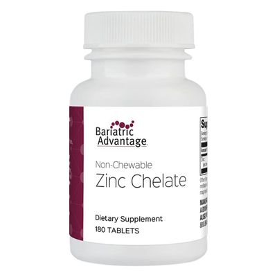 Bariatric Advantage Non Chewable Zinc Chelate, Highly Absorbable 20 mg Zinc Arginine and Zinc Glycine Tablets for Bariatric Surgery Patients - 180 Tablets