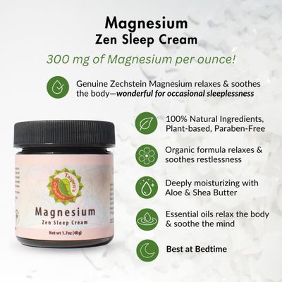 Taspen's Organics Magnesium Zen Sleep Cream with Organic Ingredients - Natural Sleep Relaxation Formula - Moisturizing Formula- Cruelty-Free (1.7 oz)