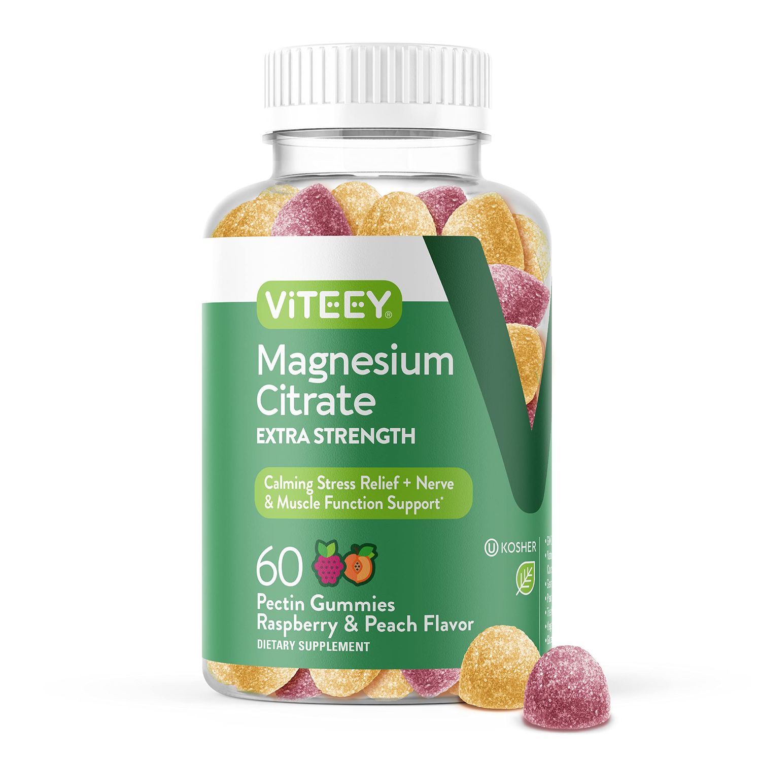 Magnesium Citrate Gummies for Adults Teens - Extra Strength 170mg, Supports Calm Mood, Optimal Relaxation, Muscle Function - Vegan, Gelatin Free - Tasty Chewable Raspberry Peach Flavored Gummy