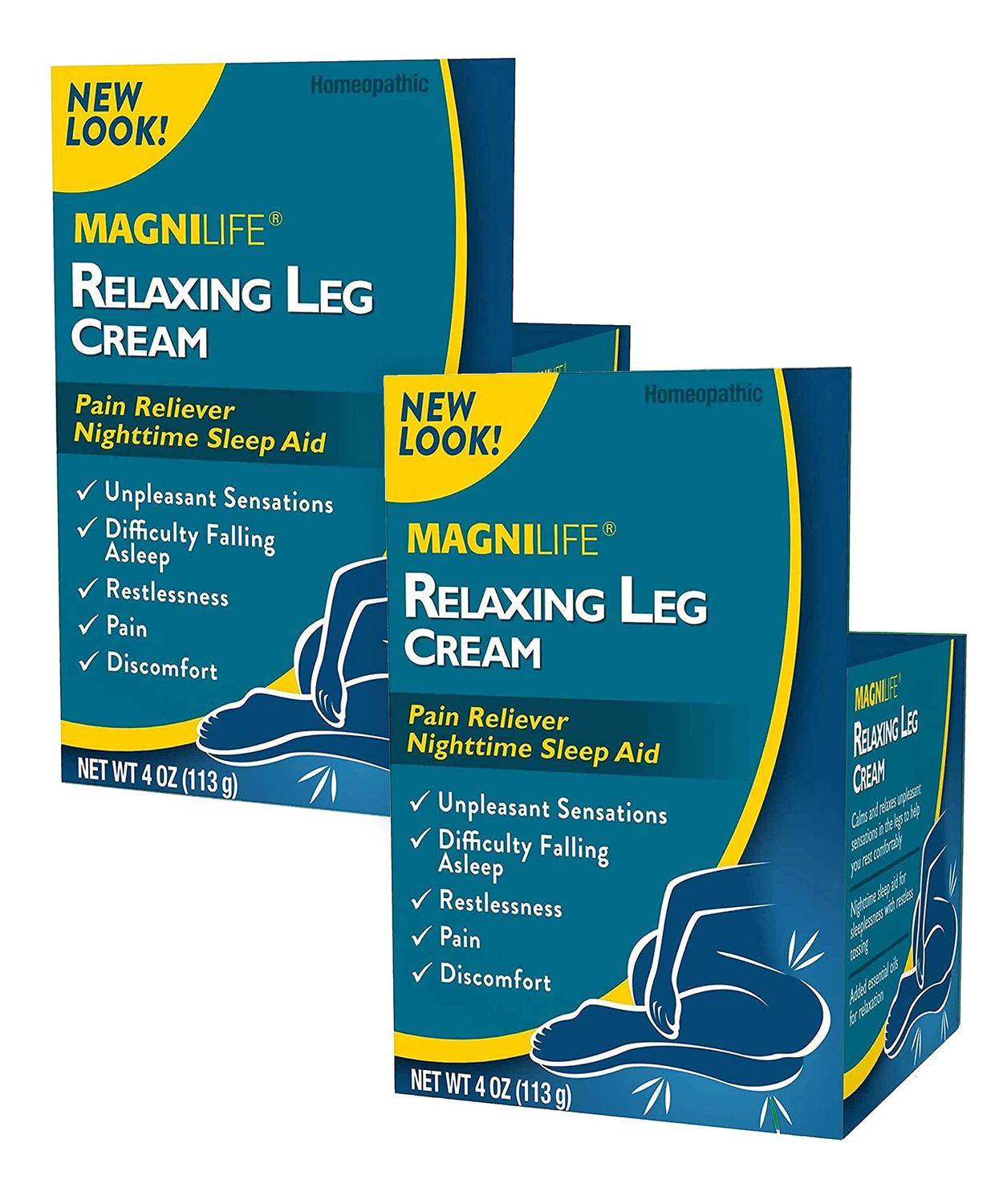 MagniLife Relaxing Leg Cream, Deep Penetrating Topical for Pain and Restless Leg Syndrome Relief, Naturally Soothe Cramping, Discomfort, and Tossing with Lavender and Magnesium - 2 Packs of 4oz