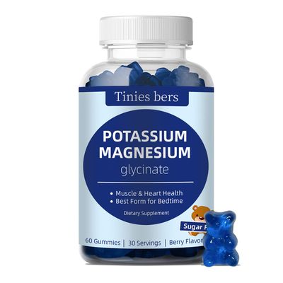 Potassium Magnesium Gummies, Potassium Gummies Sugar Free for Adults Kids, Support Leg Cramps Muscle Heart Health, Magnesium Glycinate Gummies Best for Bedtime, Vegan, Non-GMO, Berry Flavor, 60