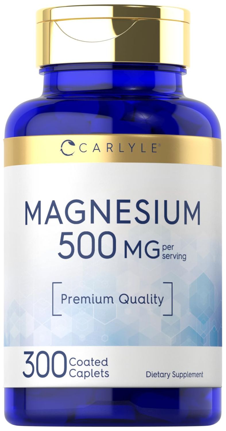 Carlyle Magnesium 500mg 300 Coated Caplets Vegetarian, Non-GMO, and Gluten Free Supplement