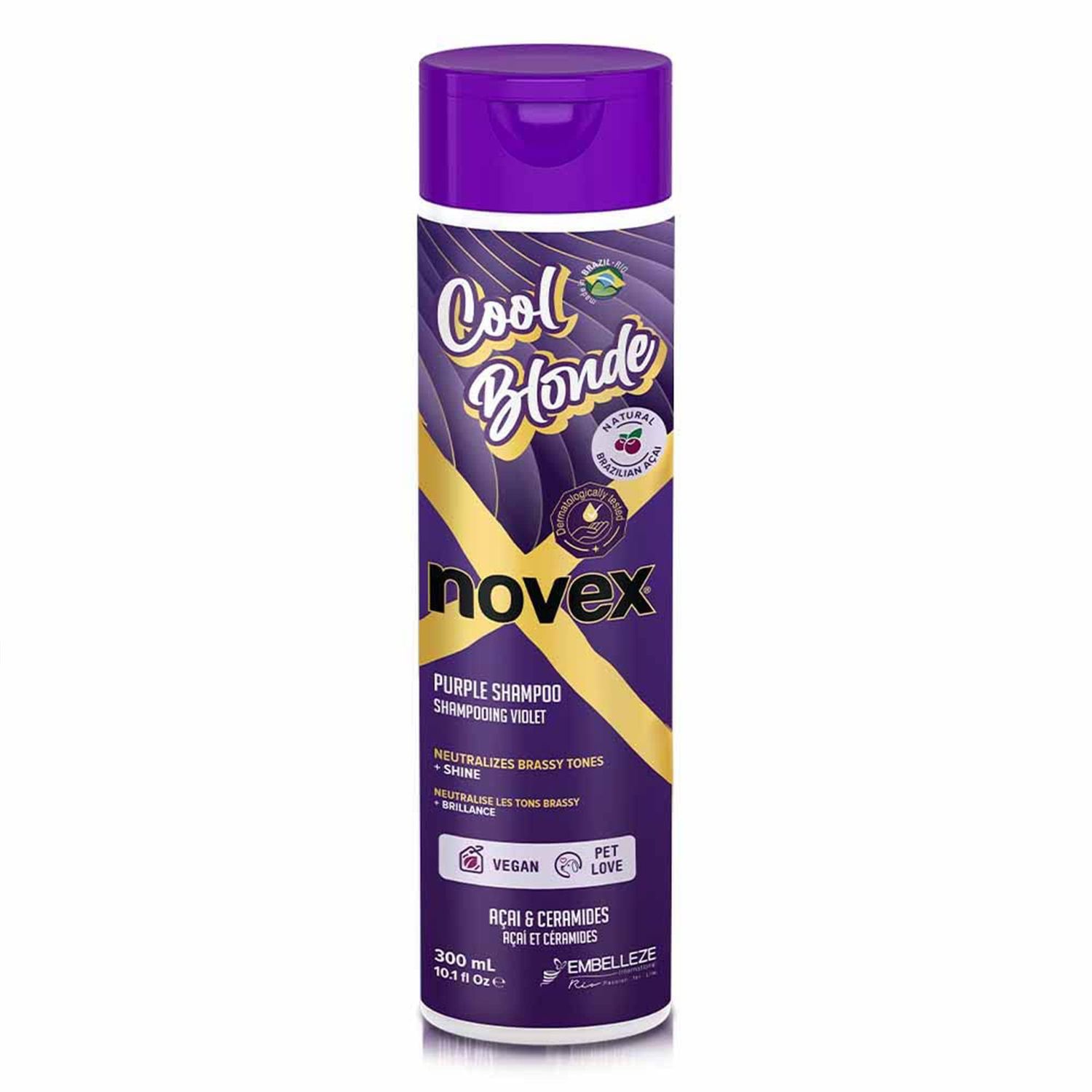 NOVEX Cool Blonde Purple Toning Shampoo 10.1oz 300ml - Purple Shampoo Neutralizes, Tones with Acai extract and Ceramides for blonde, silver, bleached, or brassy hair