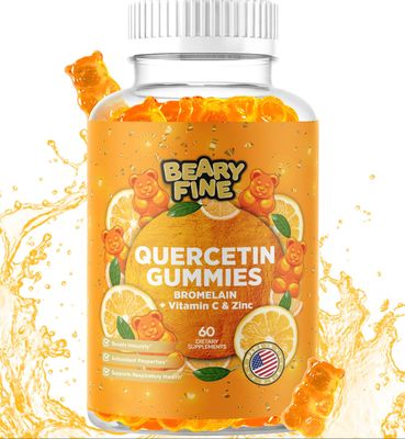 Beary Fine Quercetin with Bromelain Gummies - Vitamin C Zinc Vitamin D3 - Extra Strength Immune Support Booster - 60 Quercetin Gummies - Made in The USA