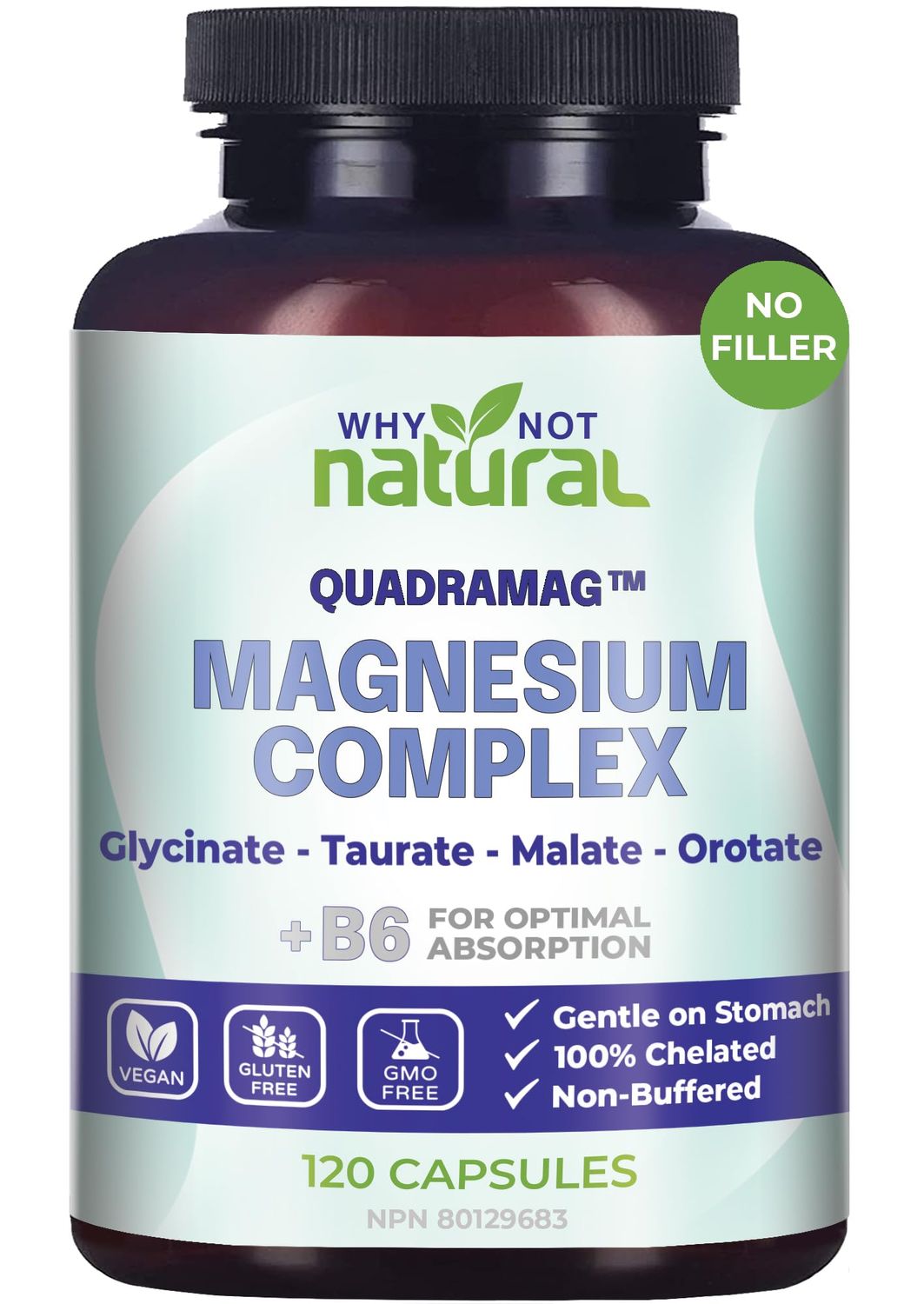 4-in-1 Magnesium Complex Supplement - Glycinate, Taurate, Malate, Orotate Blend - 300 mg per Serving, 120 Capsules