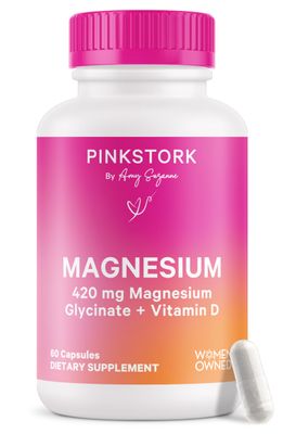 Pink Stork Magnesium Glycinate with Vitamin D - Magnesium Supplement for Women to Support Natural Calm, Mood, and Sleep - Hormone Balance for Women - 60 Capsules, 1 Month Supply